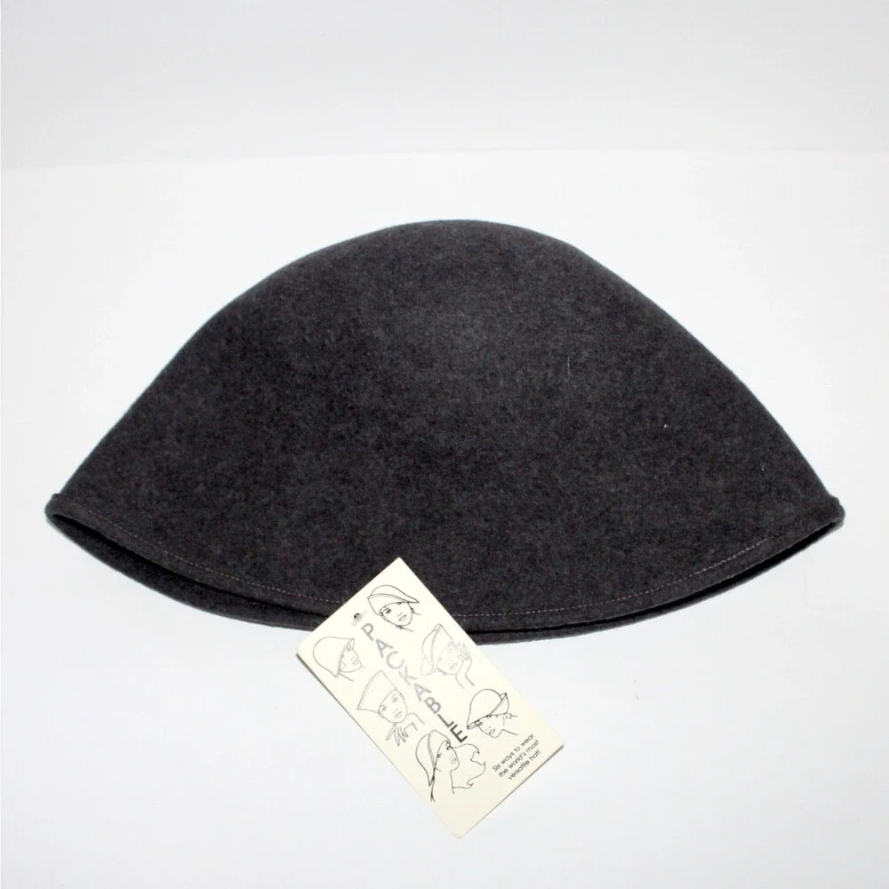 Packable Six Ways Hat Toucan Collection Women Gray Wool Felt NEW